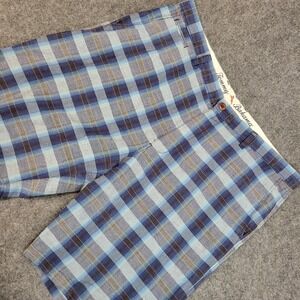 Tommy Bahama Shorts Mens 40 Blue Plaid Linen Blend Casual Vacation Resort Casual